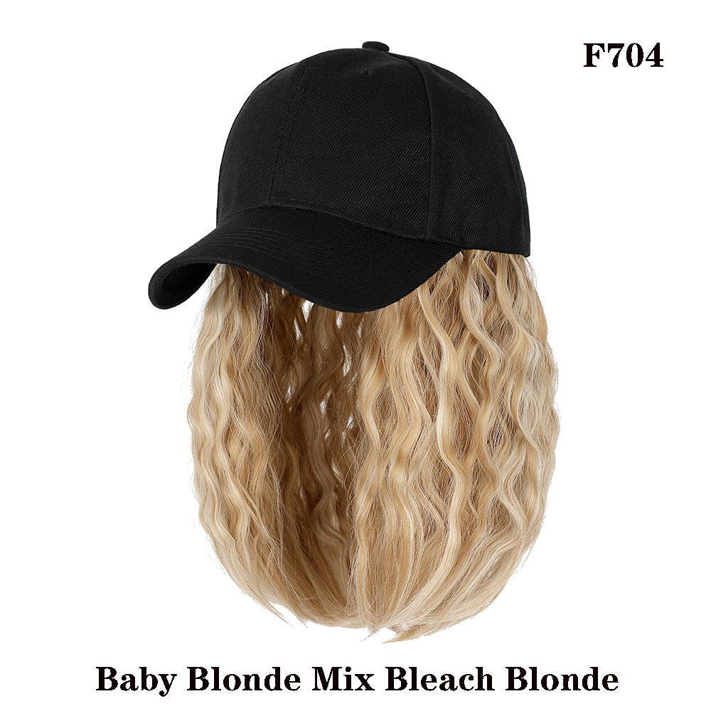 Short Wavy baseball wig Synthetic Natural bob Wig Black hat wigs cap with Hair Naturally Connect Baseball Cap Adjustable