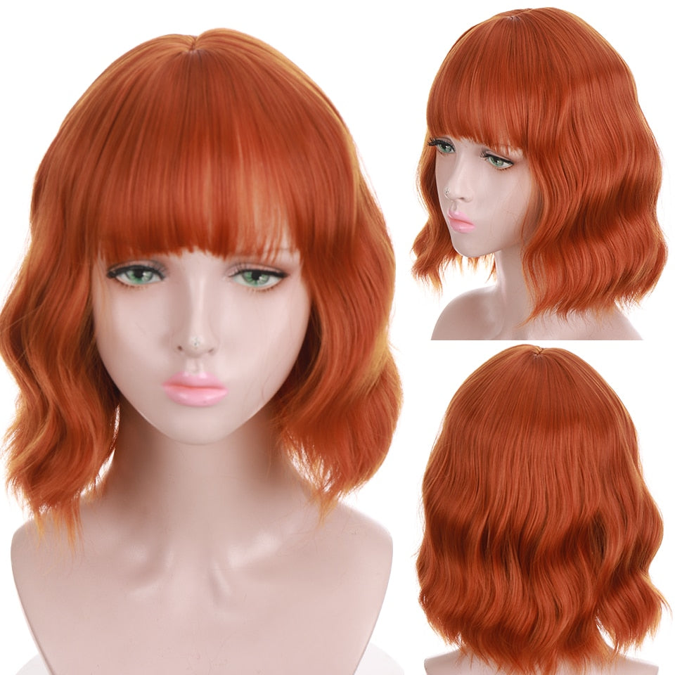 Synthetic Wigs For Women Daily Cosplay Long Water Wave  Lolita Wig With Bangs Cold Brown Heat Resistant Hair Bob Wig