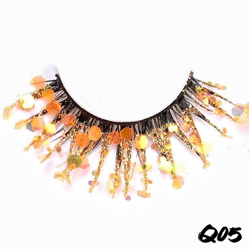3 Pair Colored Shining Gold Glitter Eyelashes Handmade Dramatic Purple Colorful Rainbow Lashes For Party Show Halloween Cosplay