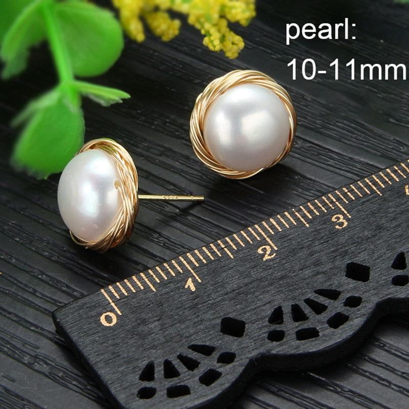 Classic Big Pearl Stud Earring Baroque Freshwater Pearl Earrings Fine Jewelry Handmade
