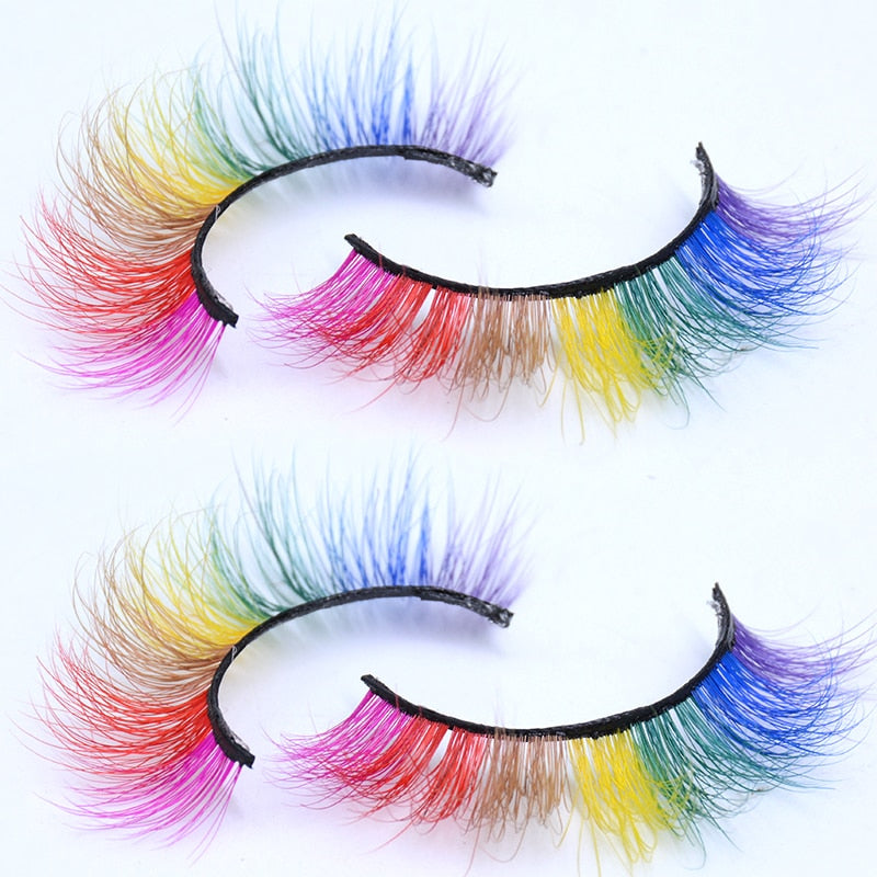 7 Colors Rainbow Eyelashes Princess Cilia Real Mink Fluffy Colored False Lashes for Halloween Party Cosplay