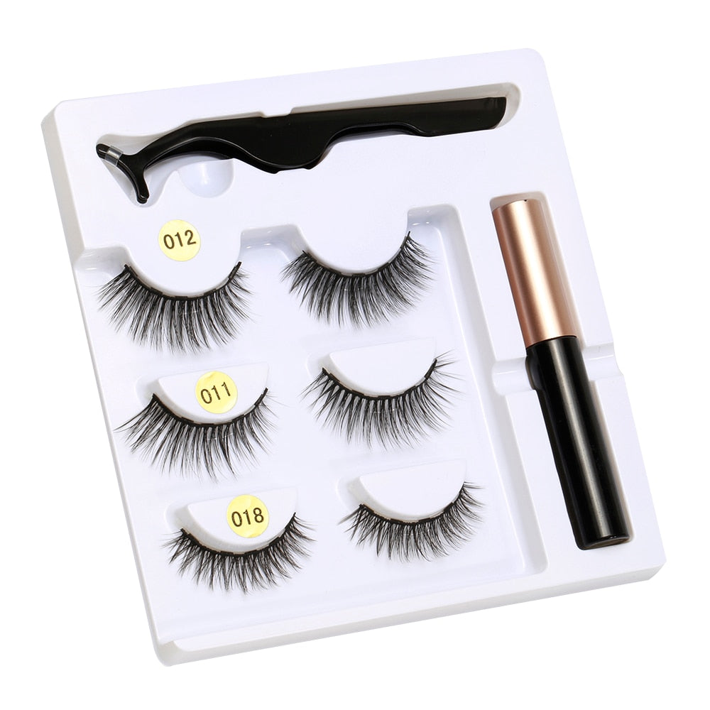 Magnetic Liquid Eyeliner& Magnetic False Eyelashes &Tweezer Set Waterproof Long Lasting Extension