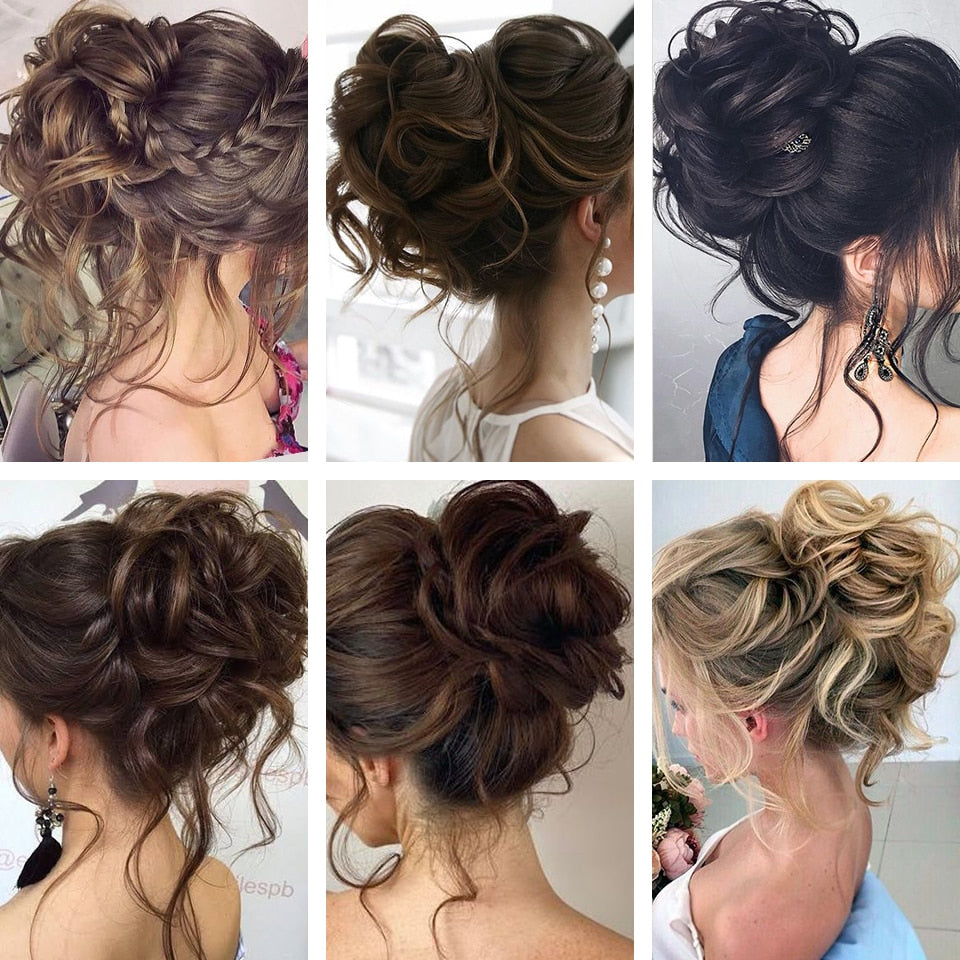 Synthetic Hair Bun Bands Blonde Black Messy Curly Chignon Donut Updo Scrunchies Fake Hair Pieces For Women Hair Extensions