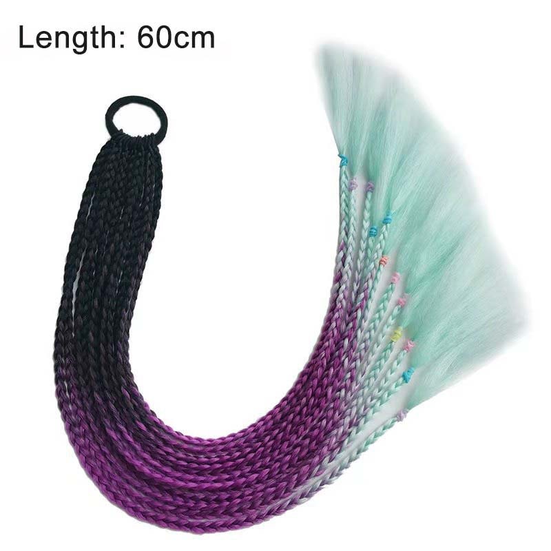Hair Color Gradient Dirty Braided Ponytail Elastic Hair Band Rubber Headband 60cm
