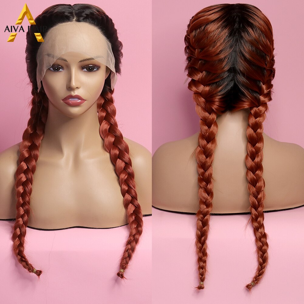 Heat Resistant Synthetic Box Braid Wig Ombre Orange Blonde Synthetic Lace Front Wig Cosplay Braided Wigs