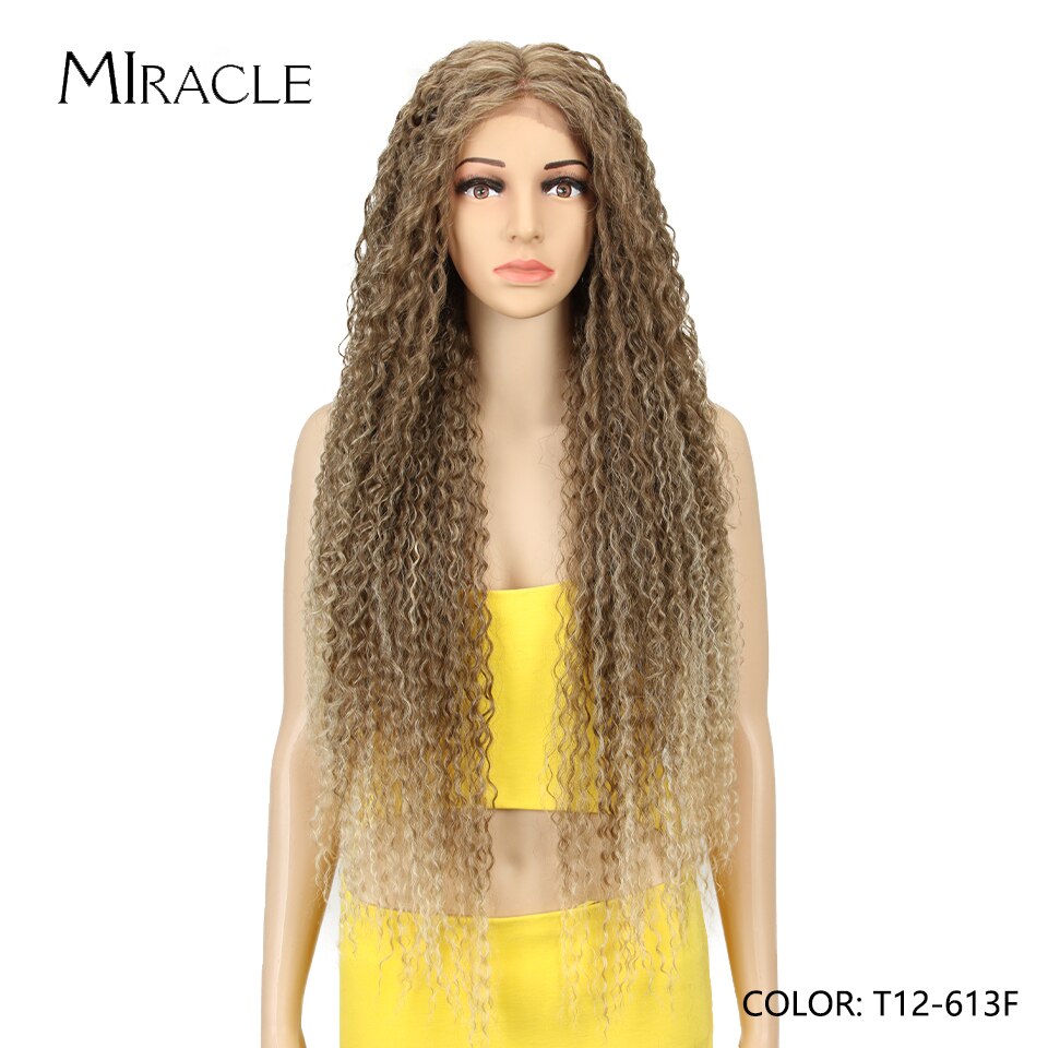 Synthetic Lace Wig Curly 30Inch Afro Kinky Curly Lace Natural Wave Blonde Wig High Temperature Fiber Hair