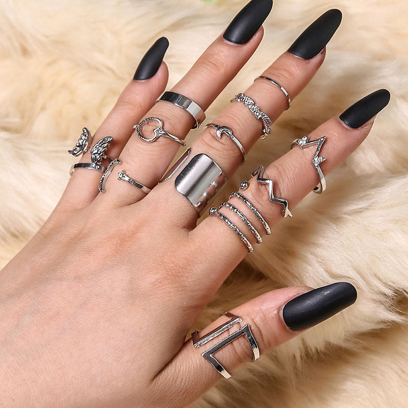 Vintage Rings Set For Women Boho Moon Star Knuckle Finger Ring Female Bohemian Gold Silver Color Jewelry Accessories