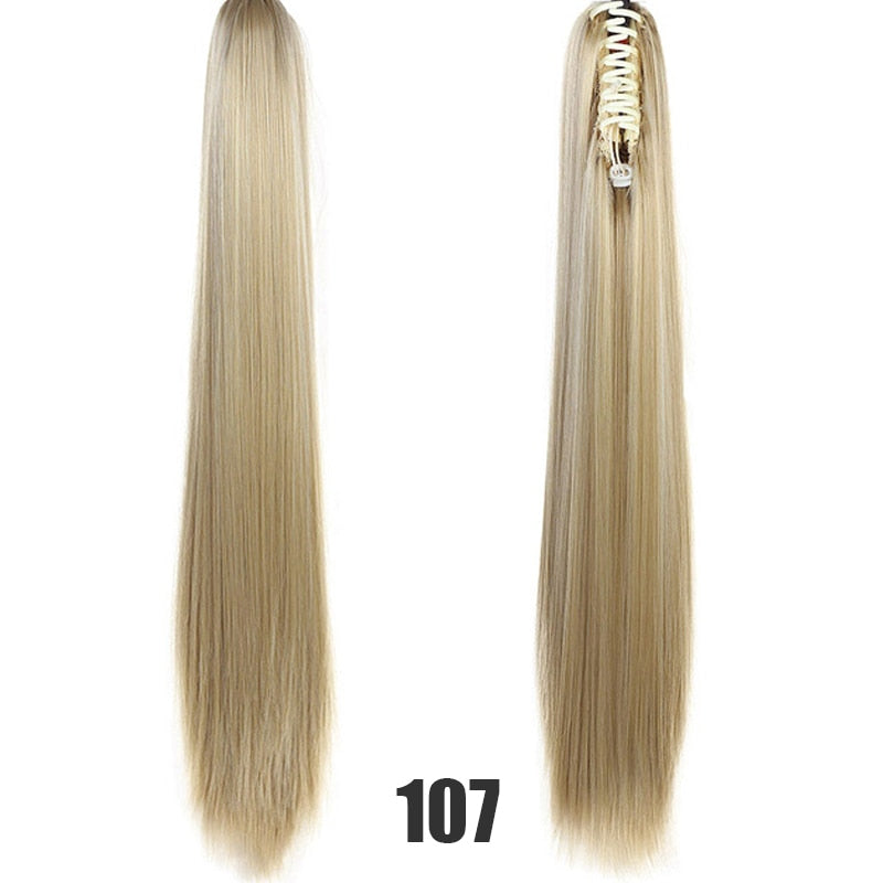 Synthetic 24inch Claw Clip Ponytail Extension Wavy Ponytail Long Straight Hair Ponytail Extension Clip Type Woman Wig