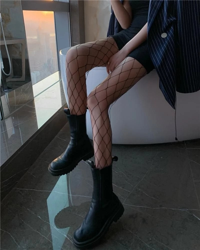 Women Long Sexy Fishnet Stockings Fish Net Pantyhose Mesh Nylon Tights Lingerie Skin Thigh High Stocking Hosiery