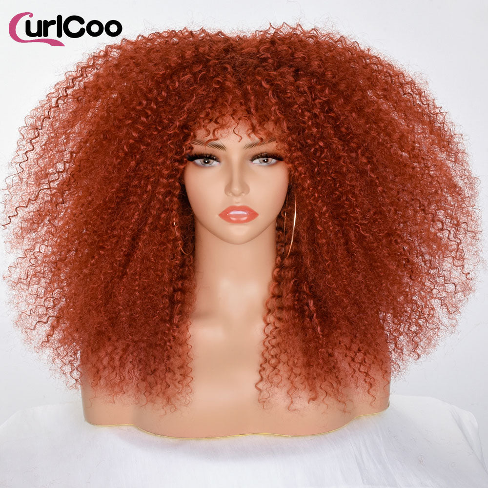 Short Hair Afro Kinky Curly Wig With Bangs For Women Synthetic Ombre Glueless Blonde Red Cosplay Highlight Wigs