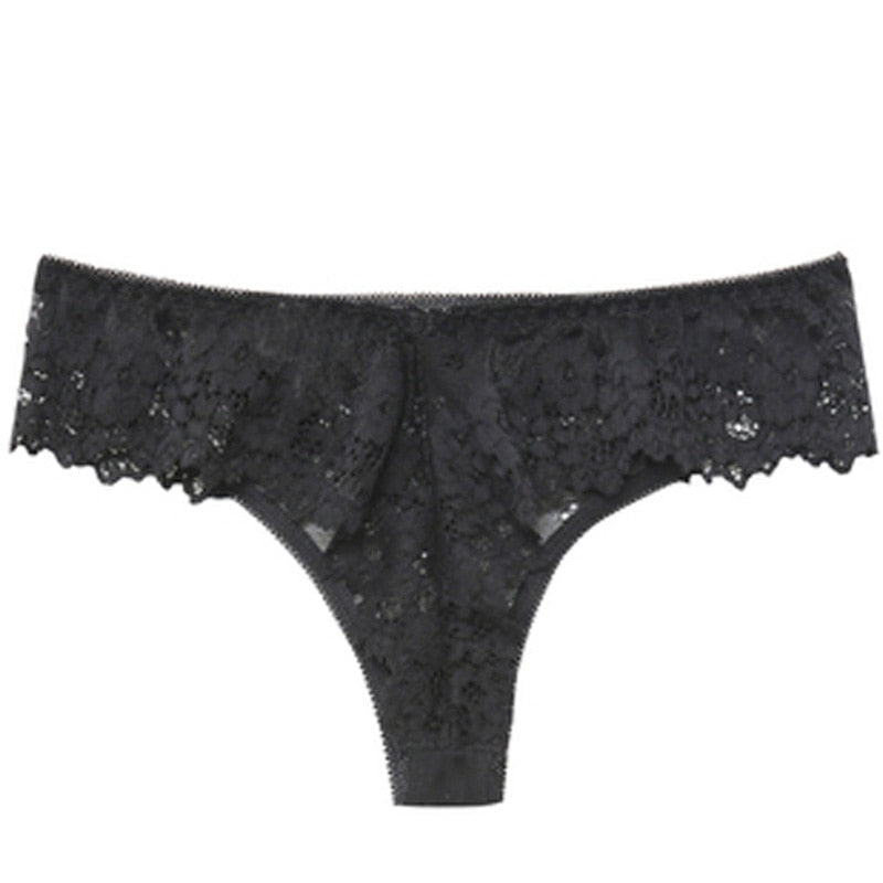 Women Sexy Lace Lingerie Temptation Low-waist Panties Embroidery Thong Transparent Hollow out Underwear G String