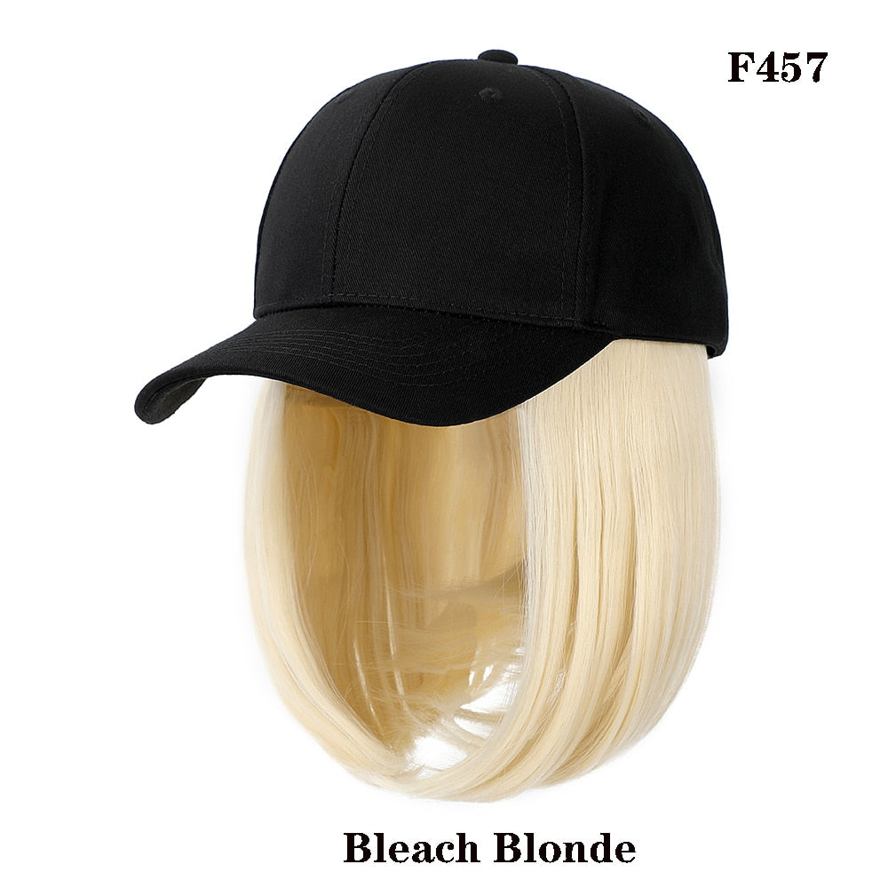 Short Wavy baseball wig Synthetic Natural bob Wig Black hat wigs cap with Hair Naturally Connect Baseball Cap Adjustable
