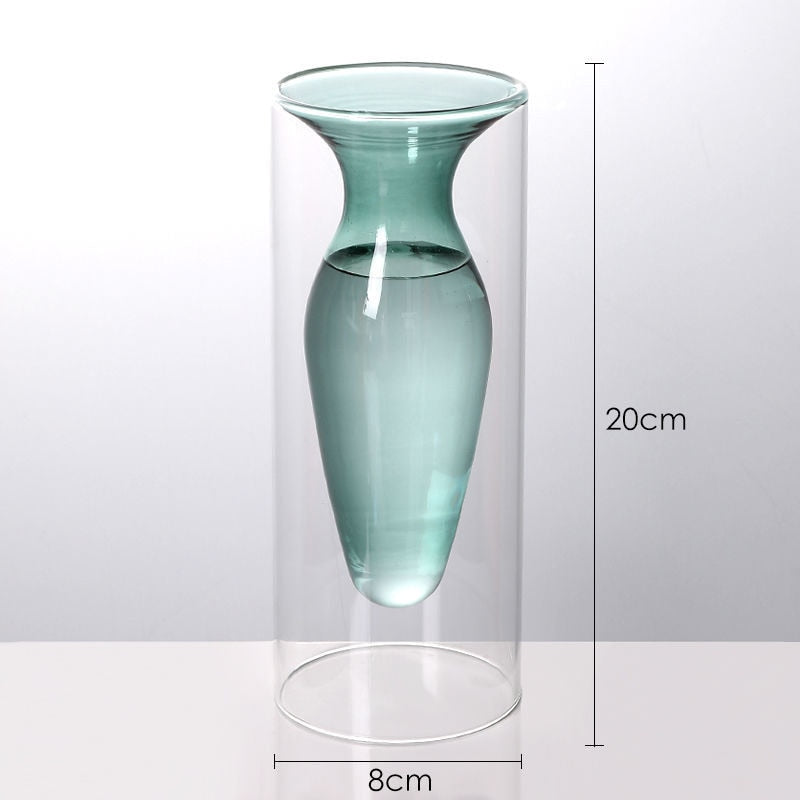 Vase Living Room Decoration Modern Home Decor Terrarium Flower Pots Decorative Transparent Color Art Double Glass Vase