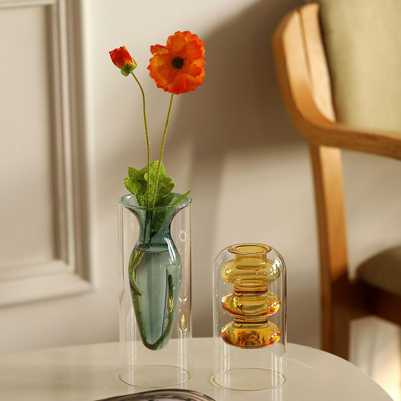 Vase Living Room Decoration Modern Home Decor Terrarium Flower Pots Decorative Transparent Color Art Double Glass Vase