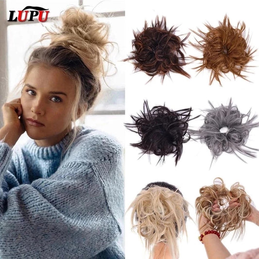Synthetic Chignon Messy Scrunchies Elastic Band Hair Bun Straight Updo Hairpiece High Temperture Fiber Natural Fake Hair