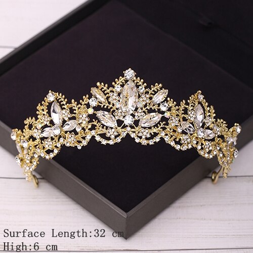 Bridal Crown Golden Wedding Hair Accessories Crystal Rhinestone Bride Wedding Tiaras and Crowns Headpiece Diadema Hair Ornament