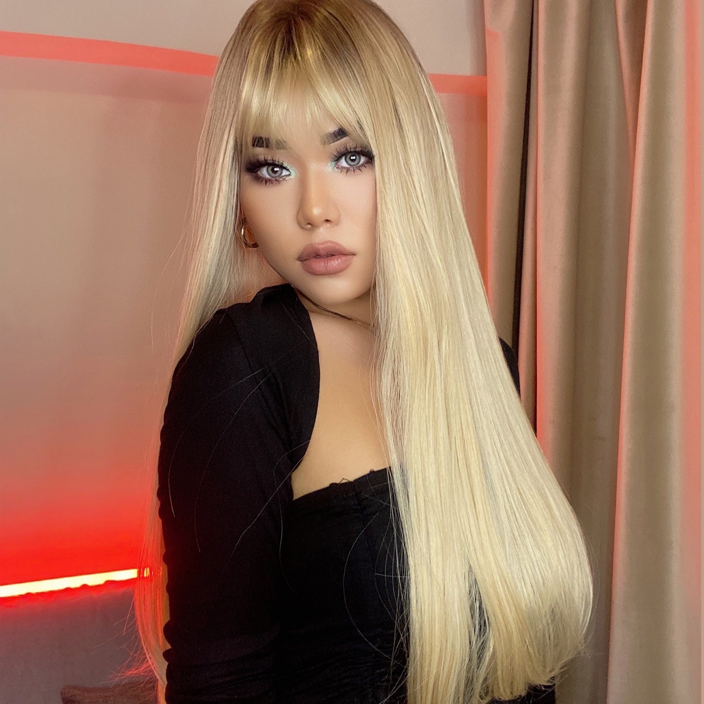 Long Straight Synthetic Wig Ombre Brown Blonde Golden Heat Resistant Wigs Cosplay Party Hair Wig