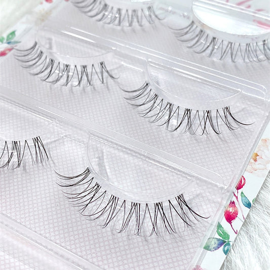 3pair 4D mink lashes natural short long invisible thin band fake lashes curl soft eyelashes