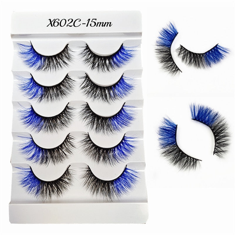 Rainbow Colored Lashes 3D Mink Lashes Ombre Dramatic Colorful Natural Eyelashes Extension Make up Fake Eyelashes