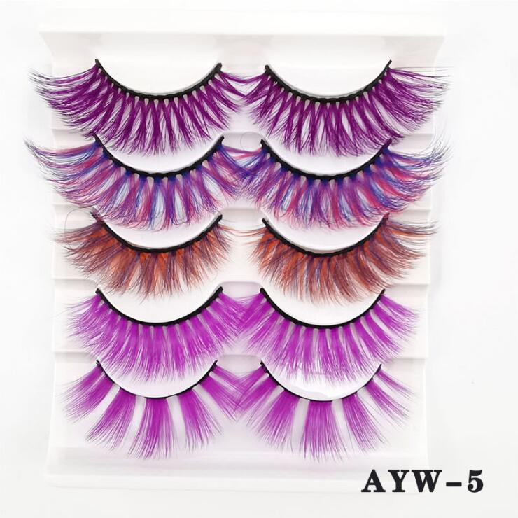 5 Pairs 8-25mm 3d Mink Colorful Dramatic fake Lashes Wispy Natural long Mink Lashes False Eyelashes