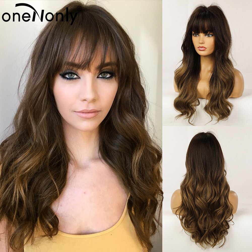 Orange Ginger Wig Female Long Wavy Women Wigs Natural Cosplay Lolita Daily Hair with Bangs Heat Resistant Fiber