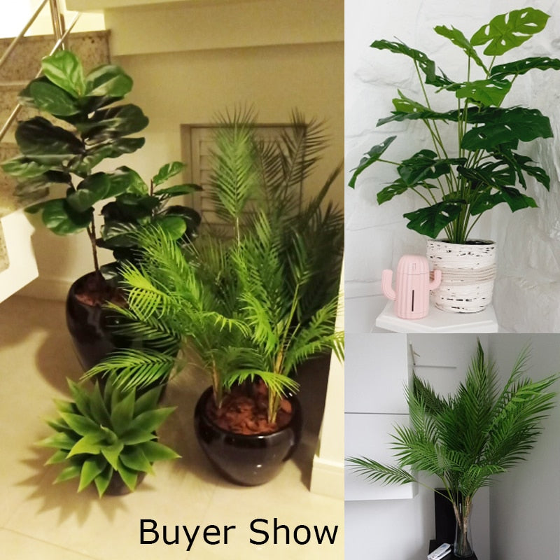 125cm Large Artificial Palm Tree Tropical Plants Branches Plastic Fake Leaves Green Monstera For Home Garden Room Office Decor