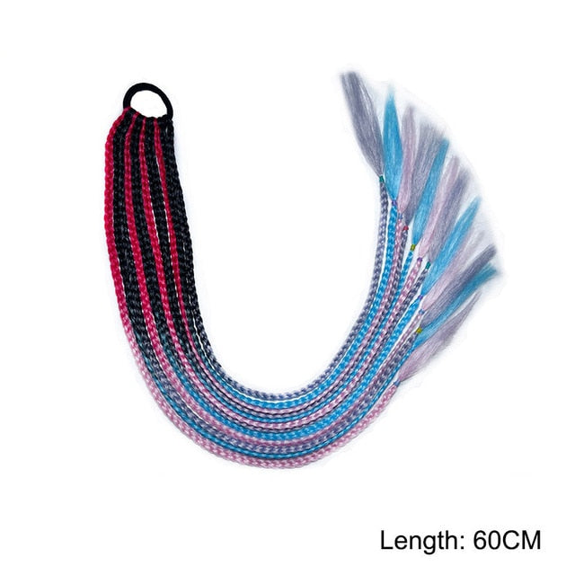 Hair Color Gradient Dirty Braided Ponytail Elastic Hair Band Rubber Headband 60cm