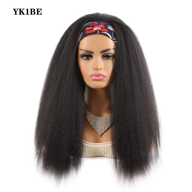 Headband Wig Synthetic Yaki Straight Hair Wigs With Hairband Natural Kinky Straight Wig Daily Use