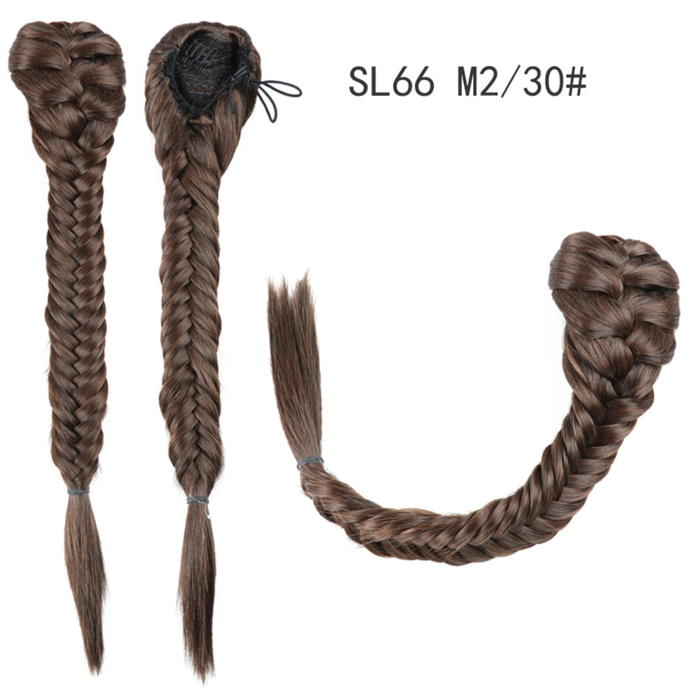 Synthetic Heat Resistant Braided Fishtail Fishbone Drawstring Ponytail Hairpiece Blonde Hair Extensions For Woman