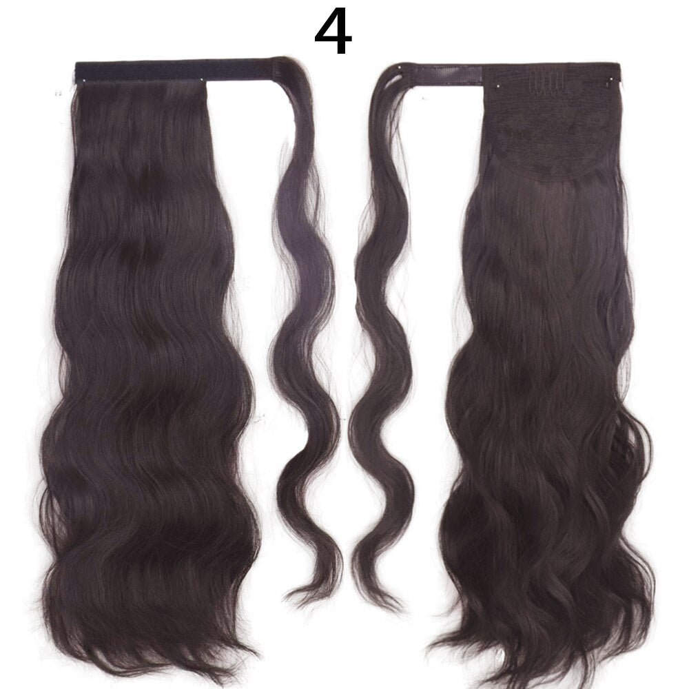 Synthetic Ponytail Extension Long Black Drawstring Wavy Ponytail Hair for Women Body Wavy Ponytail