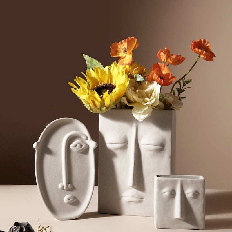 Nordic Creative Ceramic Face Vase Simple Decoration Bedroom Decor Livingroom Porch Home Decoration Art Vase