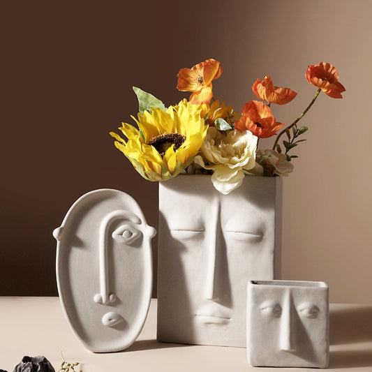 Nordic Creative Ceramic Face Vase Simple Decoration Bedroom Decor Livingroom Porch Home Decoration Art Vase