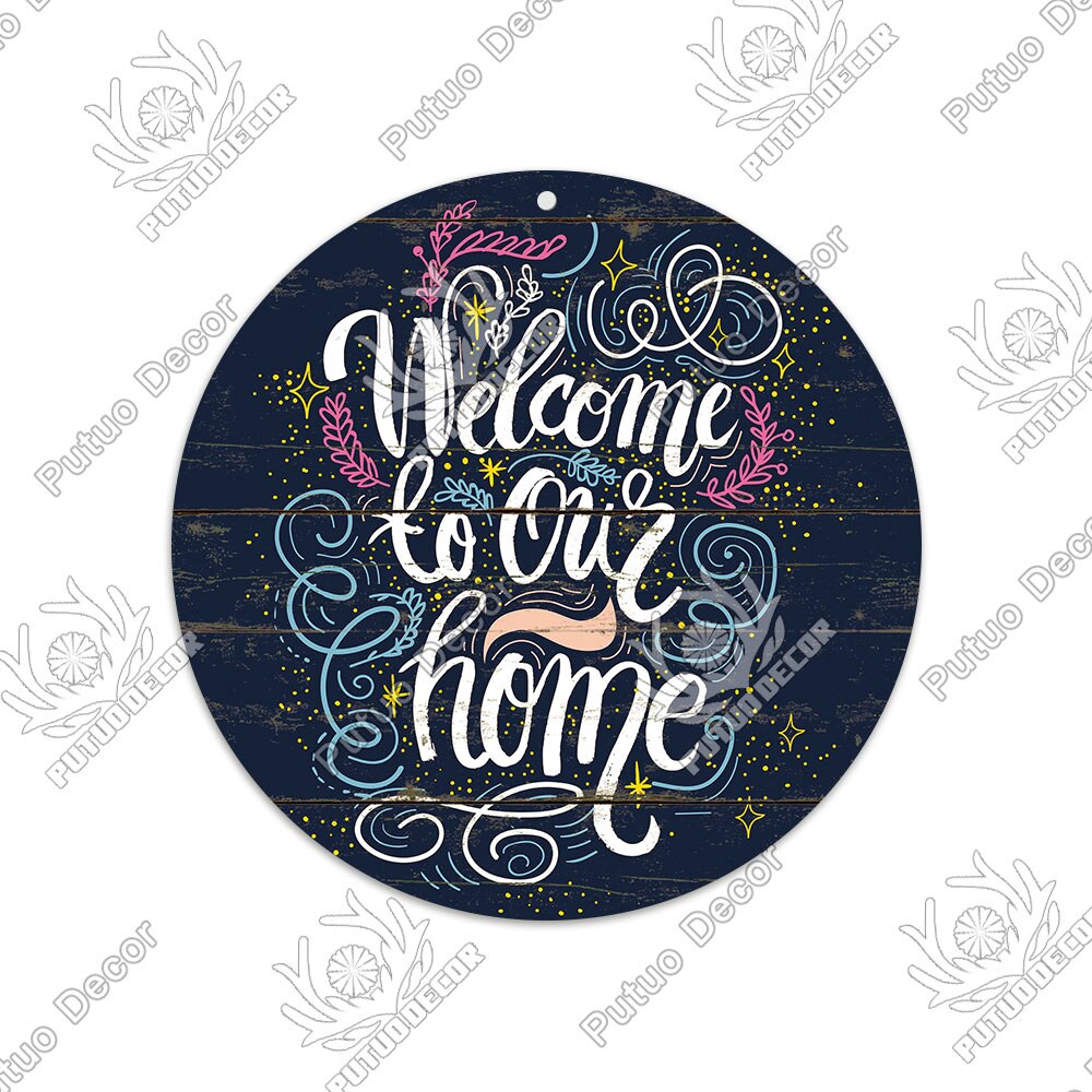 Putuo Decor Sweet Home Round Wooden Signs Home Wall Plaque Family Plaque Wood Gifts for Home Decor Living Room Door Decoration