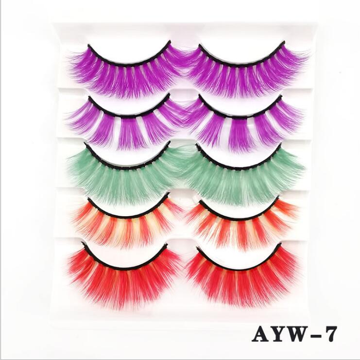 5 Pairs 3D White Mink Lashes Natural Long Thick Fluffy Colorful False Eyelashes Lash Extension