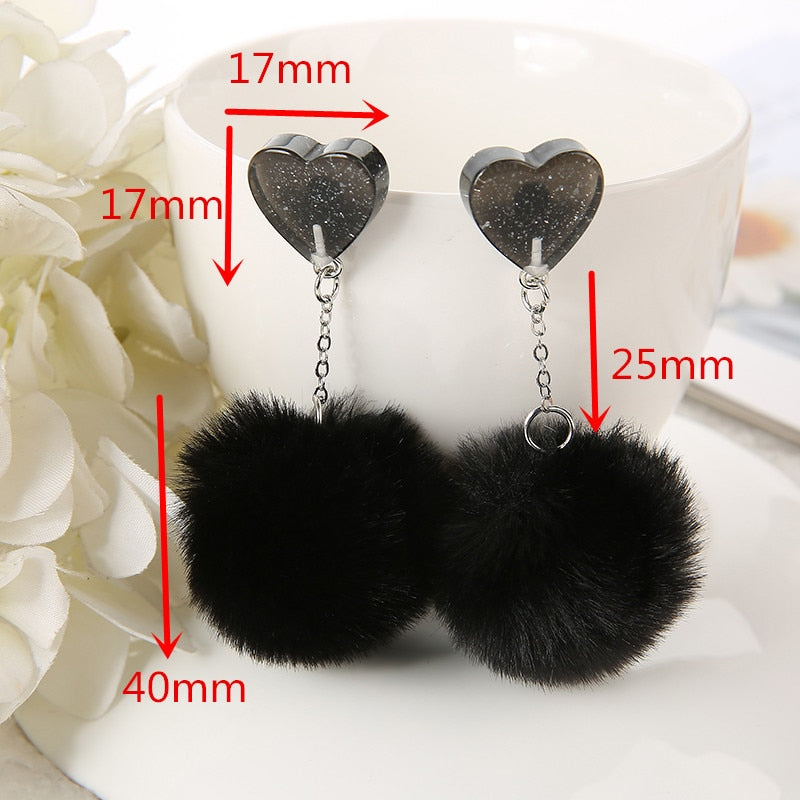 1Pair Cute Stud Earring Multicolours Resin Heart Candy Wth Puffer Ball Charms Jewelry