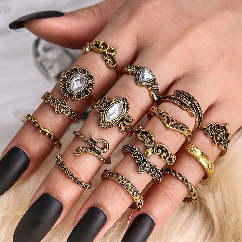 Vintage Rings Set For Women Boho Moon Star Knuckle Finger Ring Female Bohemian Gold Silver Color Jewelry Accessories