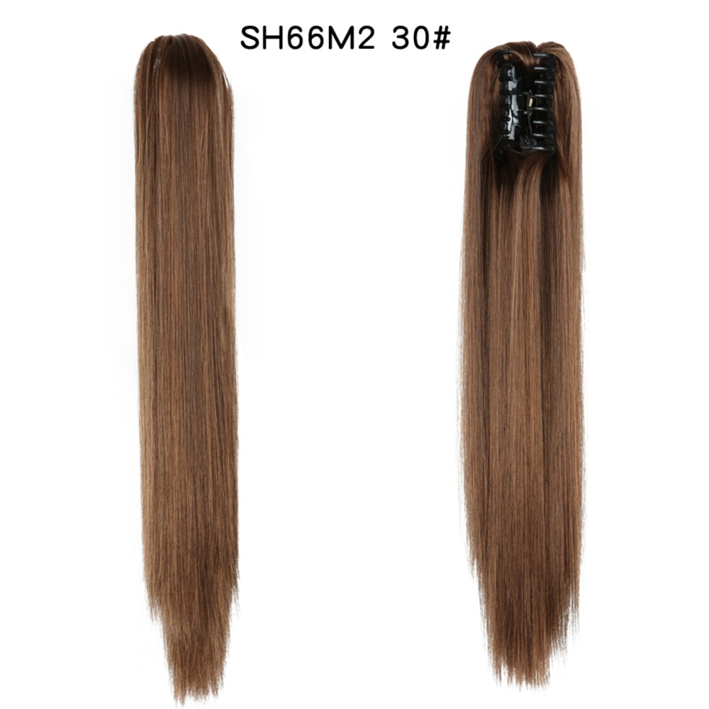 20Inch Short Curly Wavy Ponytail Hair Extensions Synthetic Claw On Hairpieces For Women Brown Black Color