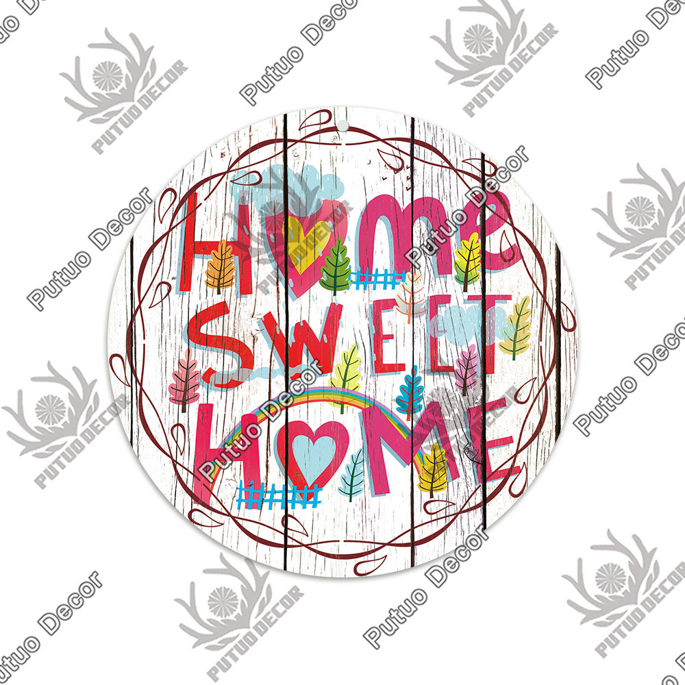 Putuo Decor Sweet Home Round Wooden Signs Home Wall Plaque Family Plaque Wood Gifts for Home Decor Living Room Door Decoration