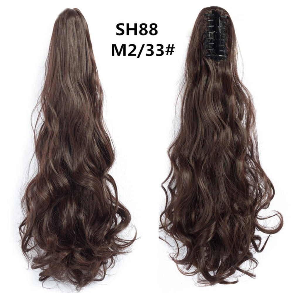 20Inch Short Curly Wavy Ponytail Hair Extensions Synthetic Claw On Hairpieces For Women Brown Black Color