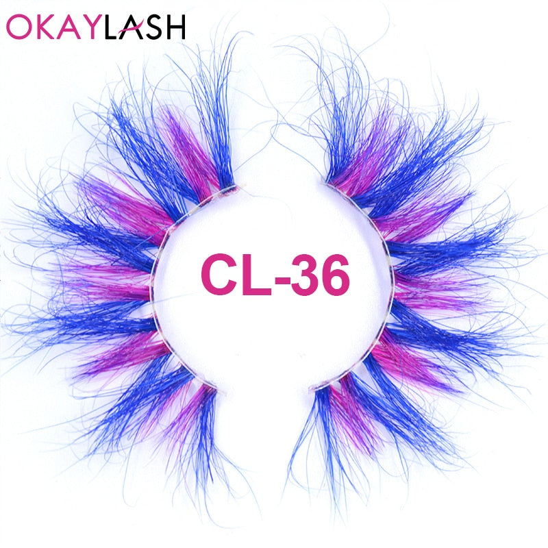 25mm Long Purple and Pink Color Real Mink Cosmetic Fake Colored Eyelash Party Cosplay Halloween Makeup Strip Eye lashes