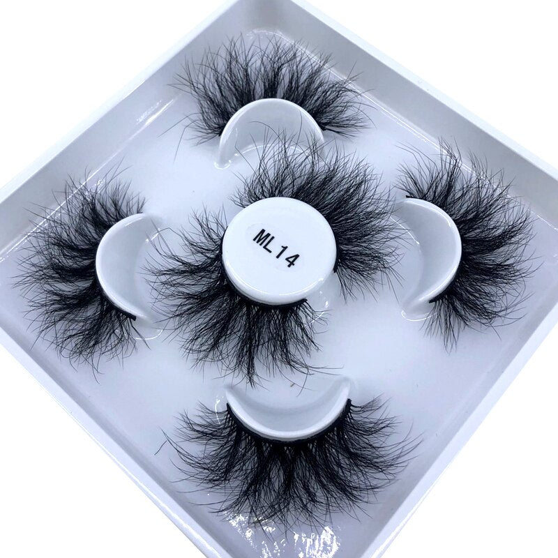Reusable mink eyelashes 25mm lashes fluffy messy 3D mink lashes 3 pairs natural Long Thick false eyelashes extension