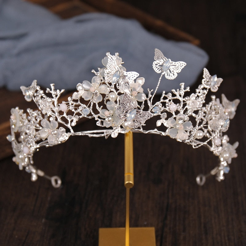 Bridal Crown Baroque Pearl Rhinestone Crown And Tiara Butterfly Hairband Wedding Hair Accessories Princess Crown Bride Tiaras