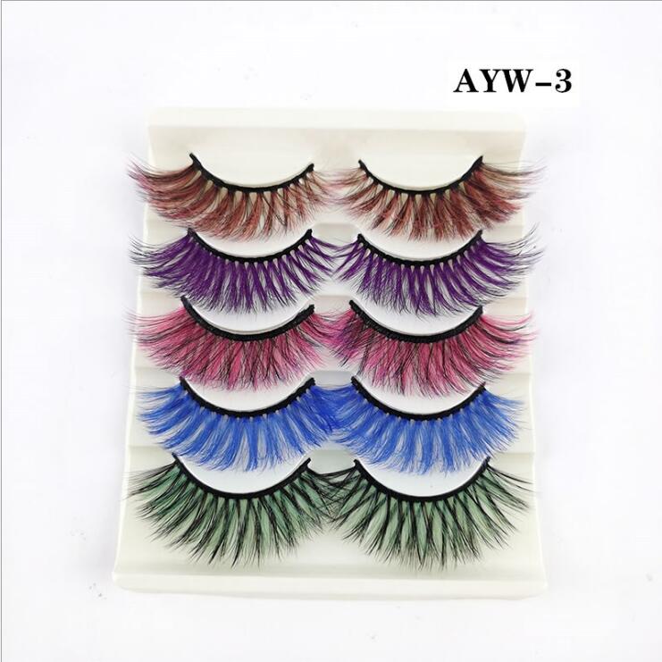 5 Pairs 8-25mm 3d Mink Colorful Dramatic fake Lashes Wispy Natural long Mink Lashes False Eyelashes