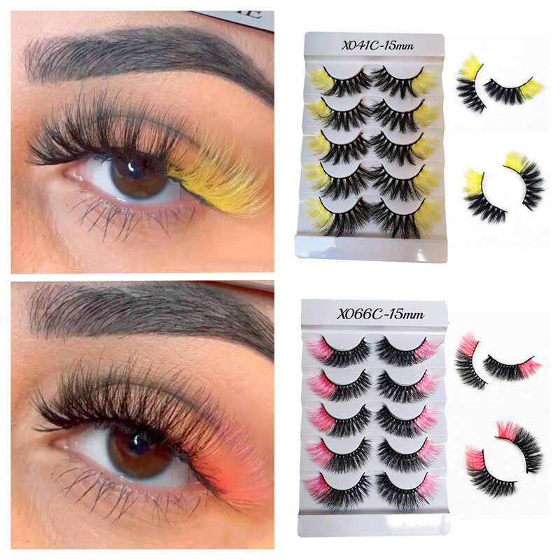 Rainbow Colored Lashes 3D Mink Lashes Ombre Dramatic Colorful Natural Eyelashes Extension Make up Fake Eyelashes