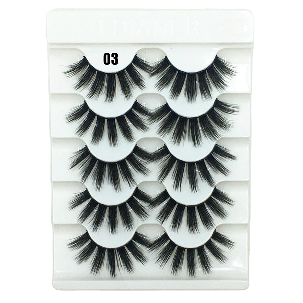 5 Pairs 3D Faux Mink Hair False Eyelashes Wispies Fluffies Drama Natural Long Soft Handmade Cruelty-free Black Lashes