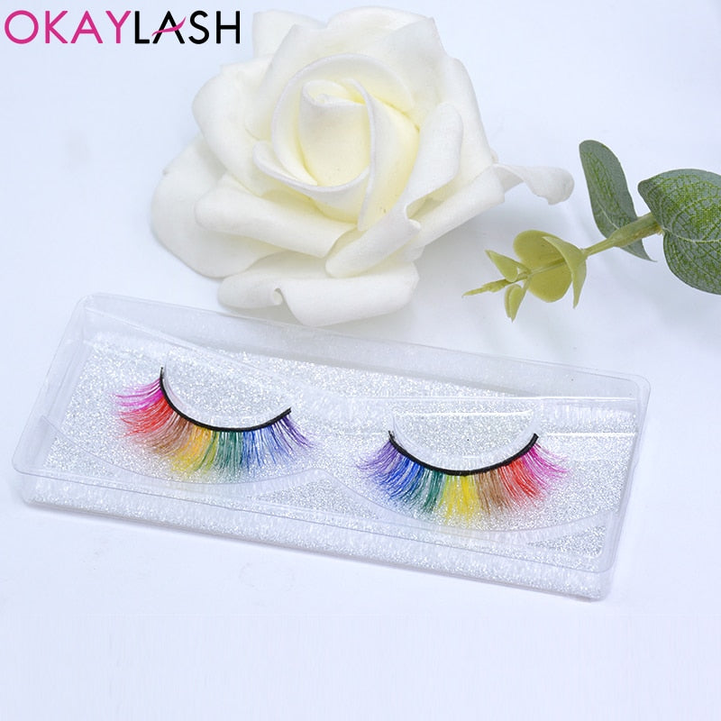 7 Colors Rainbow Eyelashes Princess Cilia Real Mink Fluffy Colored False Lashes for Halloween Party Cosplay