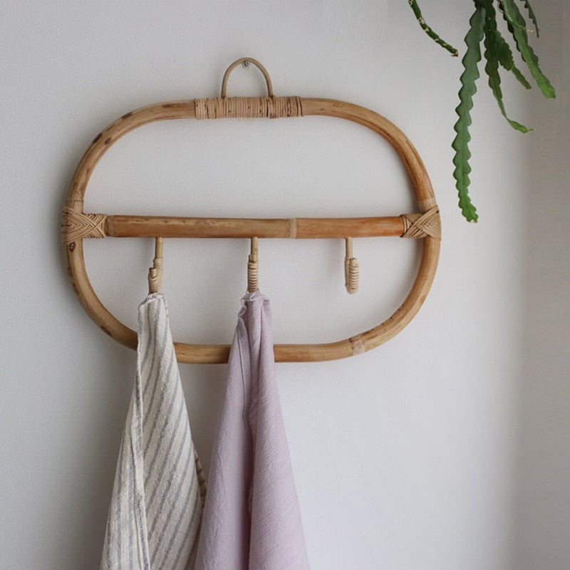 Rattan Wall Hooks Clothes Hat Hanging Hook Crochet Nordic Vintage Cloth Holder Organizer Hangers Dorm Decor