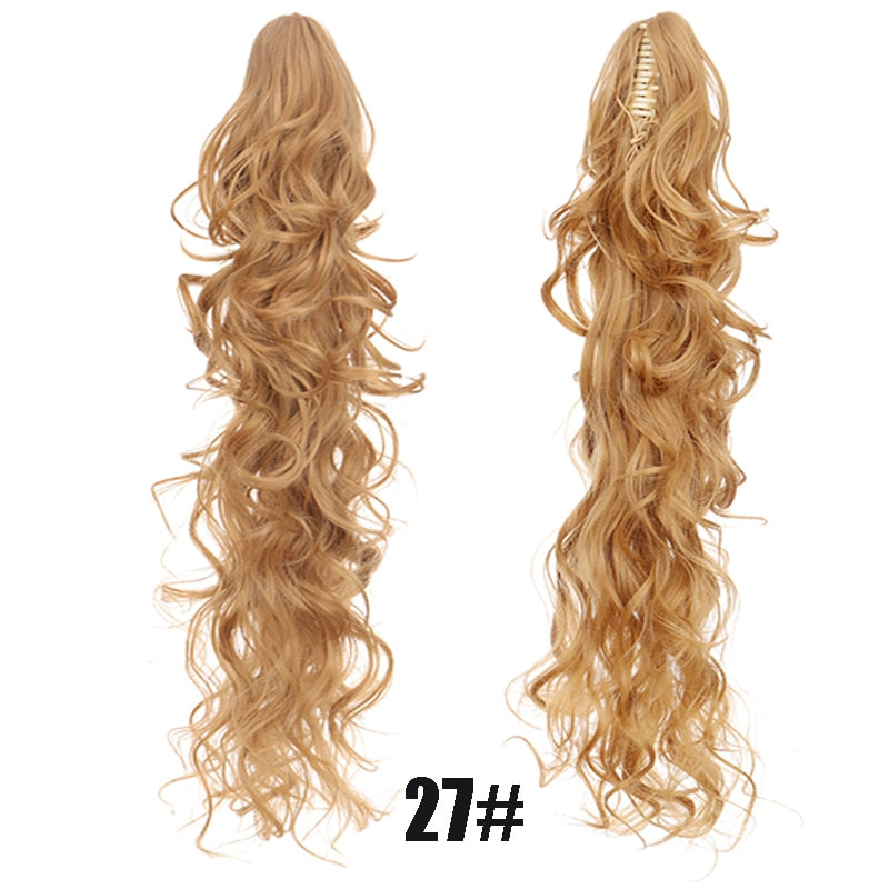 Synthetic 24inch Claw Clip Ponytail Extension Wavy Ponytail Long Straight Hair Ponytail Extension Clip Type Woman Wig
