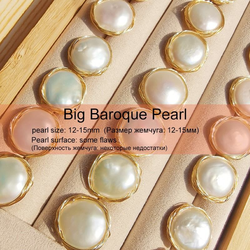Classic Big Pearl Stud Earring Baroque Freshwater Pearl Earrings Fine Jewelry Handmade