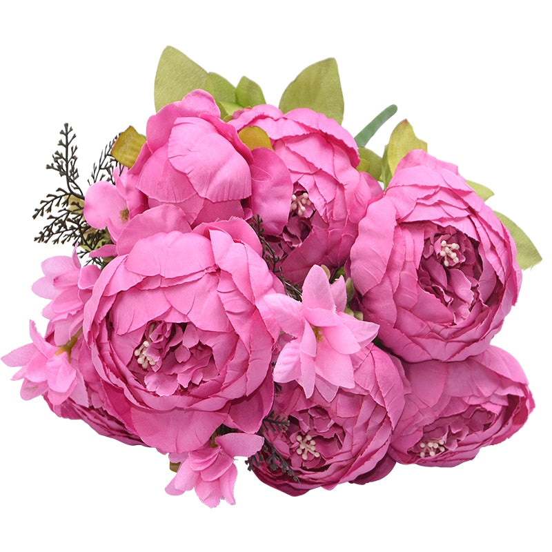 1 Bunch European Artificial Peony Flowers Silk Fake Flowers Wedding Party Home Decoration Flower Bouquet Wreath DIY